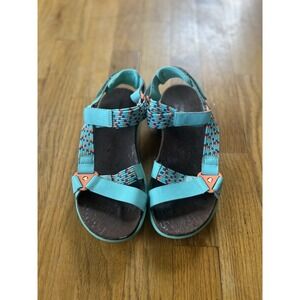 Merrell Sandals Womens Size 6 Around Town Sunvue Woven Turquoise Open Toe Orange